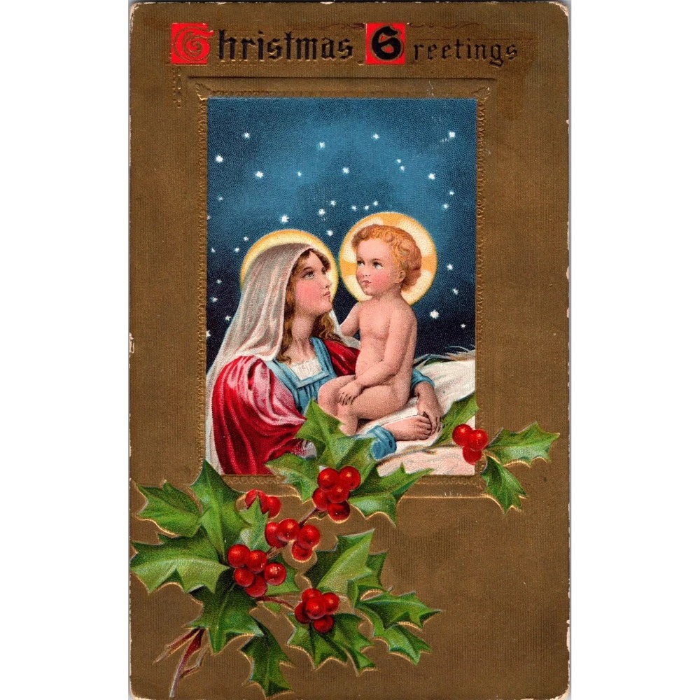 1908 Antique Christmas Postcard - Hand Written Message - One 1 Cent Stamp USA - Picture 1 of 2